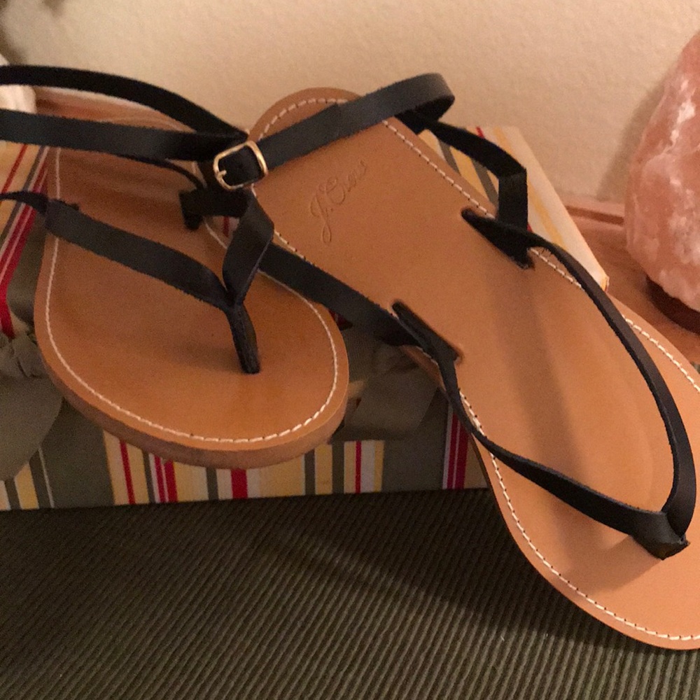 J. Crew Black Ankle-strap Leather Sandals